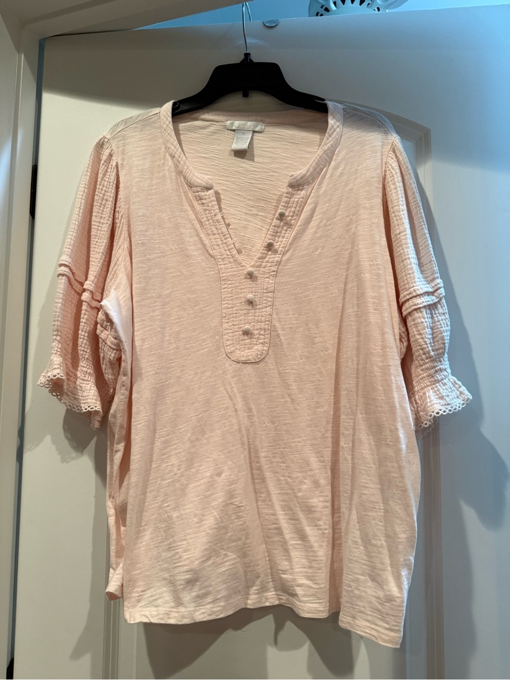 Light Pink Women's Split-Neck Button Detail Top